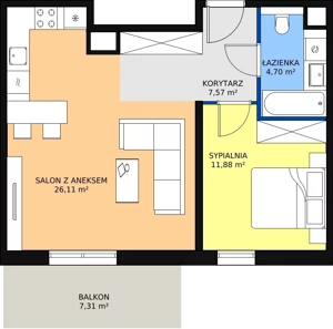 2 pokoje, mieszkanie 50,66 m², piętro 1, oferta nr 5A-1-2, Naramowice Odnova II, Poznań, Naramowice, ul. Bielicowa