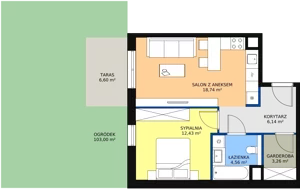 2 pokoje, mieszkanie 45,13 m², parter, oferta nr 6D-0-3, Naramowice Odnova II, Poznań, Naramowice, ul. Bielicowa