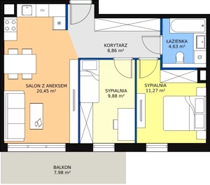 3 pokoje, mieszkanie 55,09 m², piętro 1, oferta nr 6F-1-2, Naramowice Odnova II, Poznań, Naramowice, ul. Bielicowa