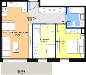 3 pokoje, mieszkanie 55,08 m², piętro 2, oferta nr 6F-2-2, Naramowice Odnova II, Poznań, Naramowice, ul. Bielicowa