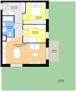 3 pokoje, mieszkanie 56,00 m², piętro 1, oferta nr B6-K3-1-6, Żerniki Na Novo II, Wrocław, Żerniki, ul. Maxa Berga