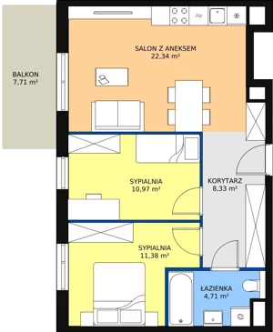 3 pokoje, mieszkanie 57,73 m², piętro 2, oferta nr B6-K2-2-11, Żerniki Na Novo II, Wrocław, Żerniki, ul. Maxa Berga