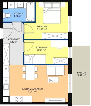 3 pokoje, mieszkanie 53,57 m², piętro 2, oferta nr B6-K2-2-13, Żerniki Na Novo II, Wrocław, Żerniki, ul. Maxa Berga