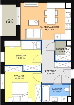 3 pokoje, mieszkanie 57,56 m², piętro 1, oferta nr B7A-K1-1-2, Żerniki Na Novo II, Wrocław, Żerniki, ul. Maxa Berga