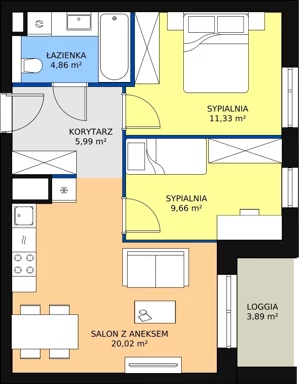 3 pokoje, mieszkanie 51,86 m², piętro 1, oferta nr B7A-K1-1-9, Żerniki Na Novo II, Wrocław, Żerniki, ul. Maxa Berga