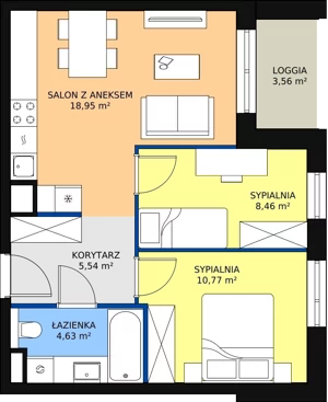 3 pokoje, mieszkanie 48,35 m², piętro 2, oferta nr B7A-K1-2-18, Żerniki Na Novo II, Wrocław, Żerniki, ul. Maxa Berga