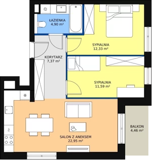 3 pokoje, mieszkanie 59,14 m², piętro 2, oferta nr B7A-K1-2-22, Żerniki Na Novo II, Wrocław, Żerniki, ul. Maxa Berga