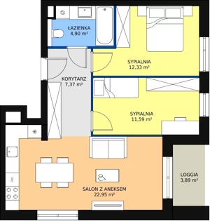 3 pokoje, mieszkanie 59,14 m², piętro 1, oferta nr B7B-K1-1-11, Żerniki Na Novo II, Wrocław, Żerniki, ul. Maxa Berga