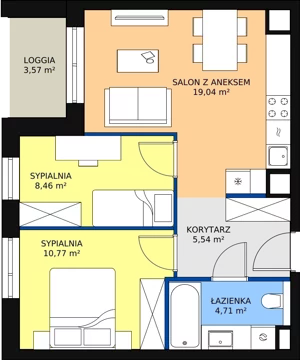 3 pokoje, mieszkanie 48,52 m², piętro 1, oferta nr B7B-K1-1-4, Żerniki Na Novo II, Wrocław, Żerniki, ul. Maxa Berga