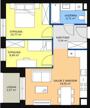3 pokoje, mieszkanie 48,53 m², piętro 2, oferta nr B7B-K1-2-26, Żerniki Na Novo II, Wrocław, Żerniki, ul. Maxa Berga