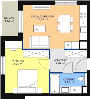 2 pokoje, mieszkanie 43,46 m², piętro 5, oferta nr B7B-K1-5-55, Żerniki Na Novo II, Wrocław, Żerniki, ul. Maxa Berga