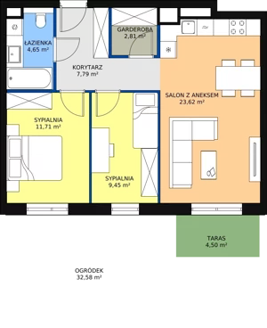 3 pokoje, mieszkanie 57,56 m², piętro 1, oferta nr B7A-K1-1-2, Żerniki Na Novo II, Wrocław, Żerniki, ul. Maxa Berga