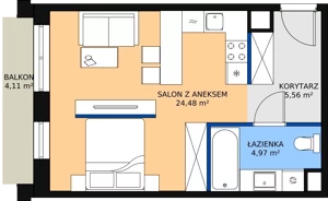 1 pokój, mieszkanie 34,87 m², piętro 4, oferta nr B8-K2-4-26, Żerniki Na Novo II, Wrocław, Żerniki, ul. Maxa Berga