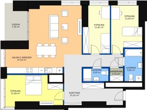 4 pokoje, mieszkanie 113,64 m², piętro 1, oferta nr a.2.1.06, ATAL SKY+ II, Katowice, Wełnowiec-Józefowiec, Wełnowiec, al. Wojciecha Korfantego 93-99