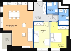 3 pokoje, mieszkanie 83,76 m², piętro 2, oferta nr a.2.2.05, ATAL SKY+ II, Katowice, Wełnowiec-Józefowiec, Wełnowiec, al. Wojciecha Korfantego 93-99