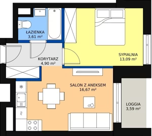 2 pokoje, mieszkanie 39,99 m², piętro 2, oferta nr b.1.2.02, ATAL SKY+ II, Katowice, Wełnowiec-Józefowiec, Wełnowiec, al. Wojciecha Korfantego 93-99