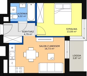 2 pokoje, mieszkanie 40,12 m², piętro 2, oferta nr b.2.2.02, ATAL SKY+ II, Katowice, Wełnowiec-Józefowiec, Wełnowiec, al. Wojciecha Korfantego 93-99