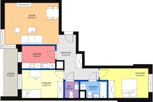 3 pokoje, mieszkanie 81,76 m², piętro 2, oferta nr b.2.2.05, ATAL SKY+ II, Katowice, Wełnowiec-Józefowiec, Wełnowiec, al. Wojciecha Korfantego 93-99