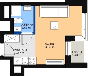 1 pokój, apartament inwestycyjny 24,11 m², piętro 1, oferta nr c.1.1.08, ATAL SKY+ Apartamenty Inwestycyjne, Katowice, Wełnowiec-Józefowiec, Wełnowiec, al. Wojciecha Korfantego 85