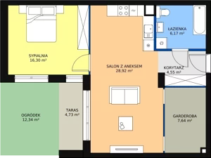 2 pokoje, mieszkanie 64,94 m², piętro 1, oferta nr 6-1-2, Zakątek Harmonia II, Warszawa, Białołęka, Szamocin, ul. Płochocińska