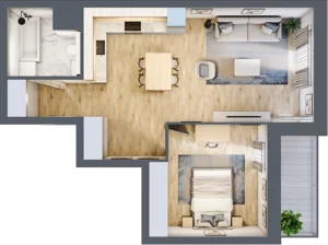 2 pokoje, mieszkanie 52,49 m², piętro 1, oferta nr 5.01.E06, Ogrody Andersa, Gliwice, Wojska Polskiego, ul. Leopolda Okulickiego