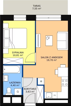 2 pokoje, apartament 38,54 m², piętro 2, oferta nr H1-B-2-2, Heyki City ATAL, Szczecin, Prawobrzeże, Międzyodrze, ul. Leona Heyki