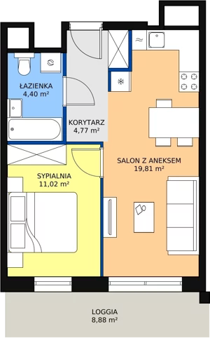 2 pokoje, apartament 40,20 m², piętro 3, oferta nr H1-A-3-4, Heyki City ATAL, Szczecin, Prawobrzeże, Międzyodrze, ul. Leona Heyki