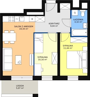 3 pokoje, apartament 55,42 m², piętro 3, oferta nr H1-A-3-6, Heyki City ATAL, Szczecin, Prawobrzeże, Międzyodrze, ul. Leona Heyki