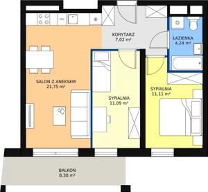 3 pokoje, apartament 56,31 m², piętro 3, oferta nr H2-E-3-7, Heyki City ATAL, Szczecin, Prawobrzeże, Międzyodrze, ul. Leona Heyki