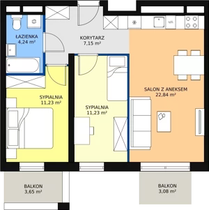 3 pokoje, apartament 56,69 m², piętro 4, oferta nr H2-D-4-3, Heyki City ATAL, Szczecin, Prawobrzeże, Międzyodrze, ul. Leona Heyki