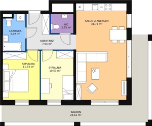 3 pokoje, apartament 69,73 m², piętro 4, oferta nr H2-E-4-4, Heyki City ATAL, Szczecin, Prawobrzeże, Międzyodrze, ul. Leona Heyki