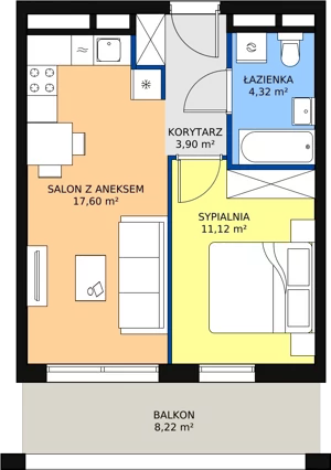 2 pokoje, apartament 36,94 m², piętro 4, oferta nr H2-E-4-5, Heyki City ATAL, Szczecin, Prawobrzeże, Międzyodrze, ul. Leona Heyki