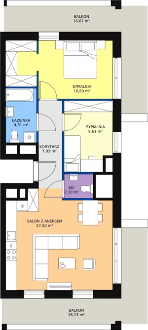 3 pokoje, apartament 67,42 m², piętro 7, oferta nr H2-E-7-3, Heyki City ATAL, Szczecin, Prawobrzeże, Międzyodrze, ul. Leona Heyki