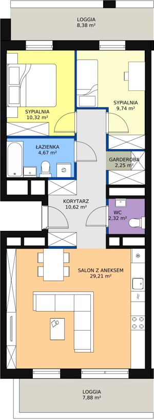 3 pokoje, apartament 69,13 m², piętro 8, oferta nr H2-D-8-1, Heyki City ATAL, Szczecin, Prawobrzeże, Międzyodrze, ul. Leona Heyki