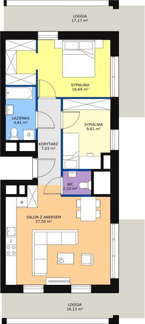 3 pokoje, apartament 67,42 m², piętro 8, oferta nr H2-E-8-3, Heyki City ATAL, Szczecin, Prawobrzeże, Międzyodrze, ul. Leona Heyki