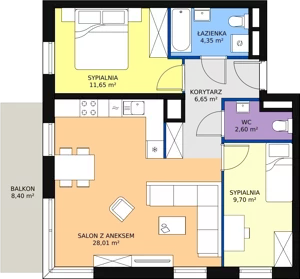 3 pokoje, apartament 62,96 m², piętro 2, oferta nr H3-F-2-7, Heyki City ATAL, Szczecin, Prawobrzeże, Międzyodrze, ul. Leona Heyki