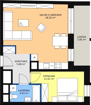 2 pokoje, apartament 48,65 m², piętro 3, oferta nr H3-F-3-3, Heyki City ATAL, Szczecin, Prawobrzeże, Międzyodrze, ul. Leona Heyki
