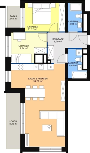 3 pokoje, apartament 73,62 m², piętro 14, oferta nr H4-C-14-4, Heyki City ATAL, Szczecin, Prawobrzeże, Międzyodrze, ul. Leona Heyki