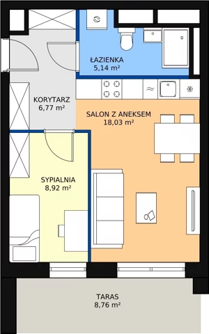 2 pokoje, apartament 38,97 m², piętro 2, oferta nr H4-C-2-9, Heyki City ATAL, Szczecin, Prawobrzeże, Międzyodrze, ul. Leona Heyki