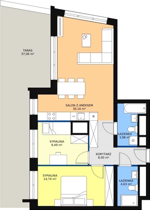3 pokoje, apartament 70,85 m², piętro 2, oferta nr H4-C-2-12, Heyki City ATAL, Szczecin, Prawobrzeże, Międzyodrze, ul. Leona Heyki