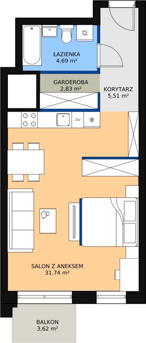 1 pokój, apartament 45,21 m², piętro 3, oferta nr H4-C-3-8, Heyki City ATAL, Szczecin, Prawobrzeże, Międzyodrze, ul. Leona Heyki