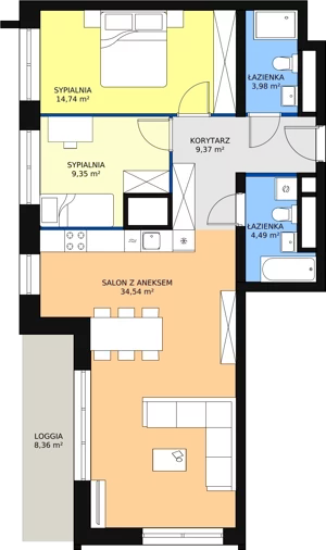 3 pokoje, apartament 76,61 m², piętro 3, oferta nr H4-C-3-11, Heyki City ATAL, Szczecin, Prawobrzeże, Międzyodrze, ul. Leona Heyki