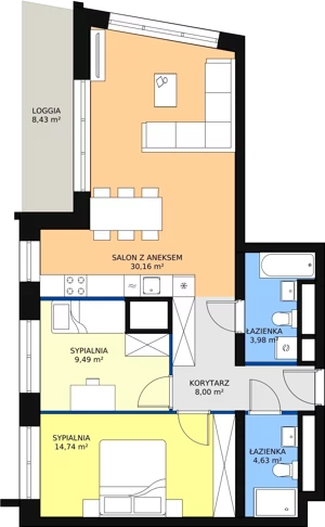 3 pokoje, apartament 70,85 m², piętro 3, oferta nr H4-C-3-12, Heyki City ATAL, Szczecin, Prawobrzeże, Międzyodrze, ul. Leona Heyki