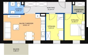 3 pokoje, mieszkanie 58,65 m², piętro 1, oferta nr A1-07, ATAL Apollina, Kowale, ul. Apollina