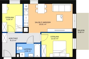 3 pokoje, mieszkanie 56,02 m², piętro 2, oferta nr A2-14, ATAL Apollina, Kowale, ul. Apollina