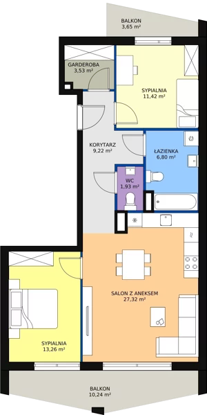 3 pokoje, apartament 73,48 m², piętro 1, oferta nr B2_2, ATAL Zawiślańska Wille Miejskie, Gdańsk, Stogi, ul. Zawiślańska