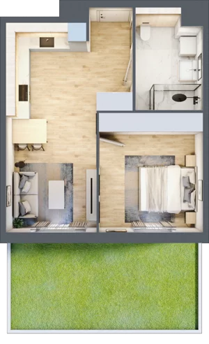 2 pokoje, mieszkanie 44,50 m², parter, oferta nr 1B.04, Akacjowa Wita, Kraków, Prądnik Czerwony, Rakowice, ul. Akacjowa