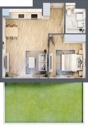 2 pokoje, mieszkanie 44,48 m², parter, oferta nr 2A.02, Akacjowa Wita, Kraków, Prądnik Czerwony, Rakowice, ul. Akacjowa