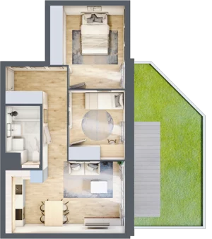3 pokoje, mieszkanie 54,69 m², parter, oferta nr 1.00.B01, Ogrody Andersa III, Gliwice, Wojska Polskiego, ul. Generała Władysława Andersa