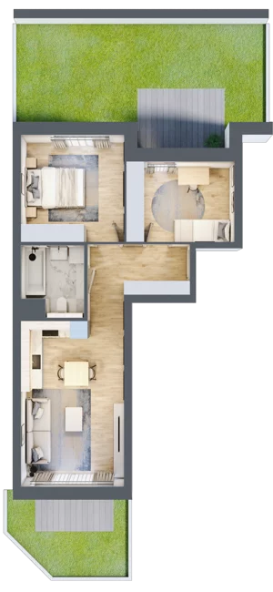 3 pokoje, mieszkanie 53,97 m², parter, oferta nr 1.00.C02, Ogrody Andersa III, Gliwice, Wojska Polskiego, ul. Generała Władysława Andersa